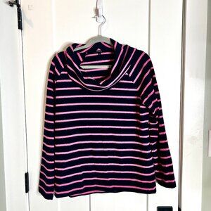 Talbots Blue Pink Striped Waffle Knit Cowl Neck Long Sleeve Blouse Sz Large
